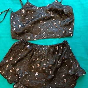 Leopard print short cami satin PJ set